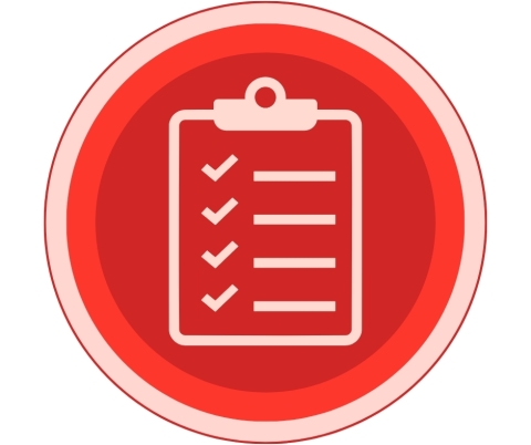 Red circle around icon of a checklist