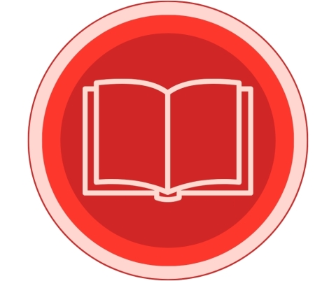 Concentric red circles with icon of an open book