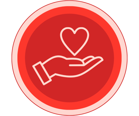 red circles with icon showing open hand with heart inside