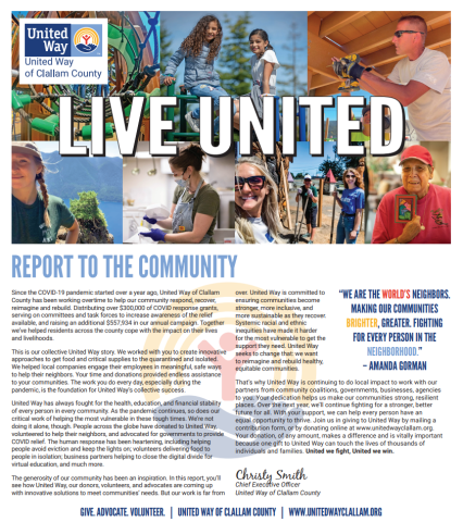 Front page of a report with a banner of images followed by two columns of small text