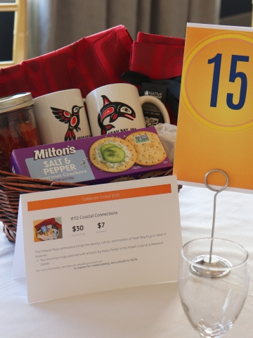 Gift Basket on a table with table number 15