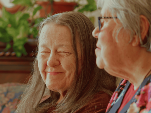 Side view of two elderly women