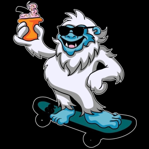 cartoon yeti on a skateboard