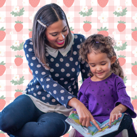 Mom and daughter reading together